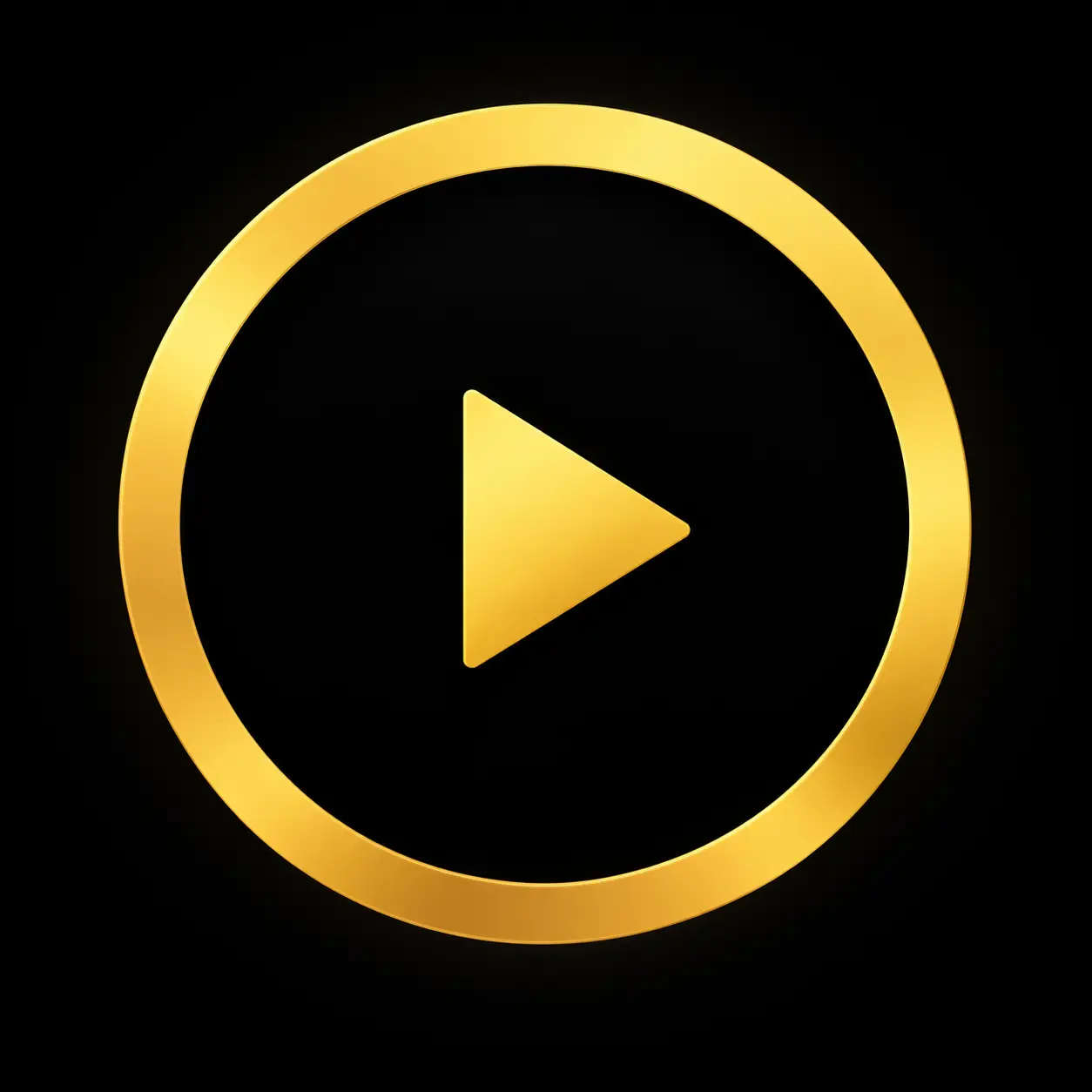 Gold play button icon on a black background.